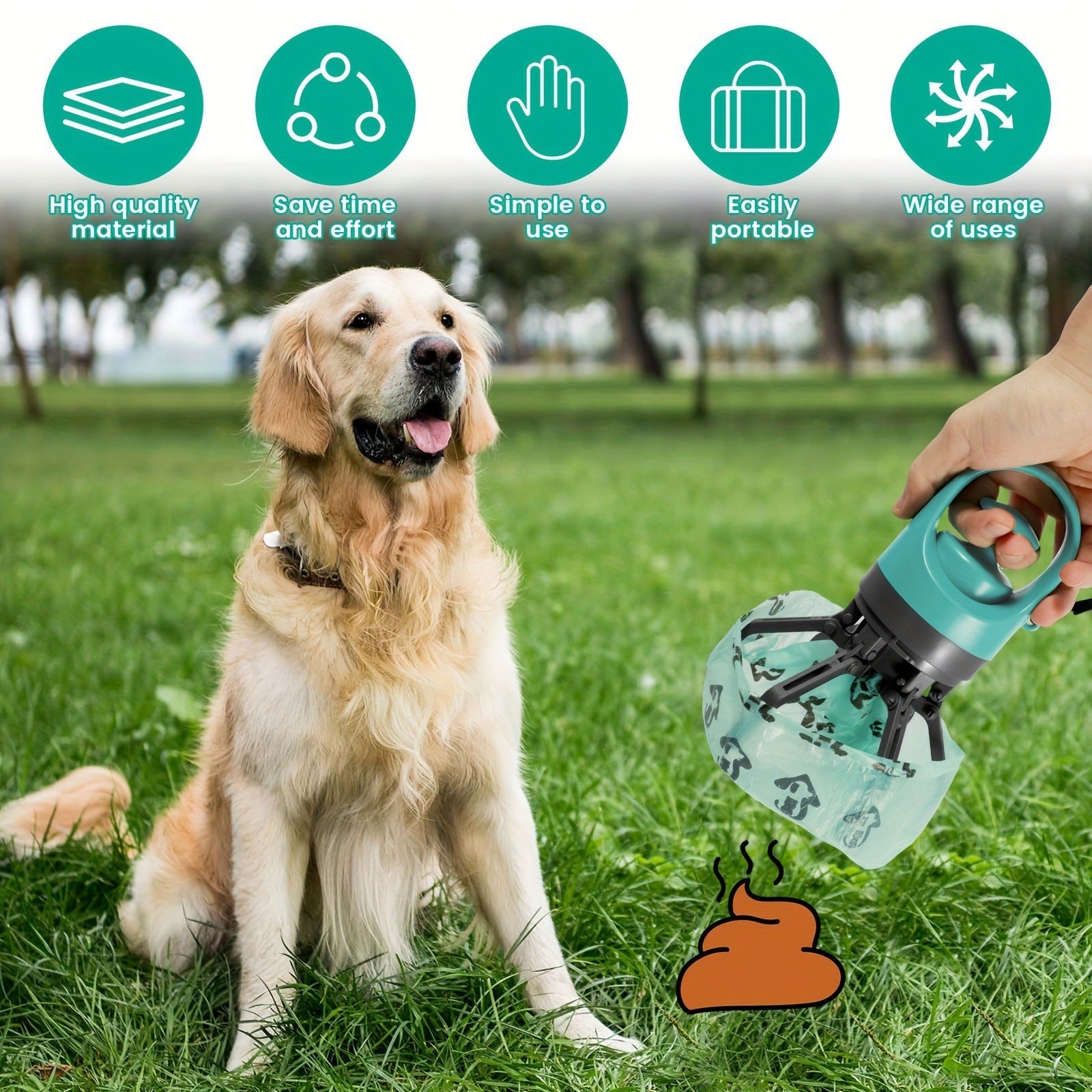 Recogedor Portátil para Excrementos de Perro – Pinza Higiénica con Bolsas para Residuos