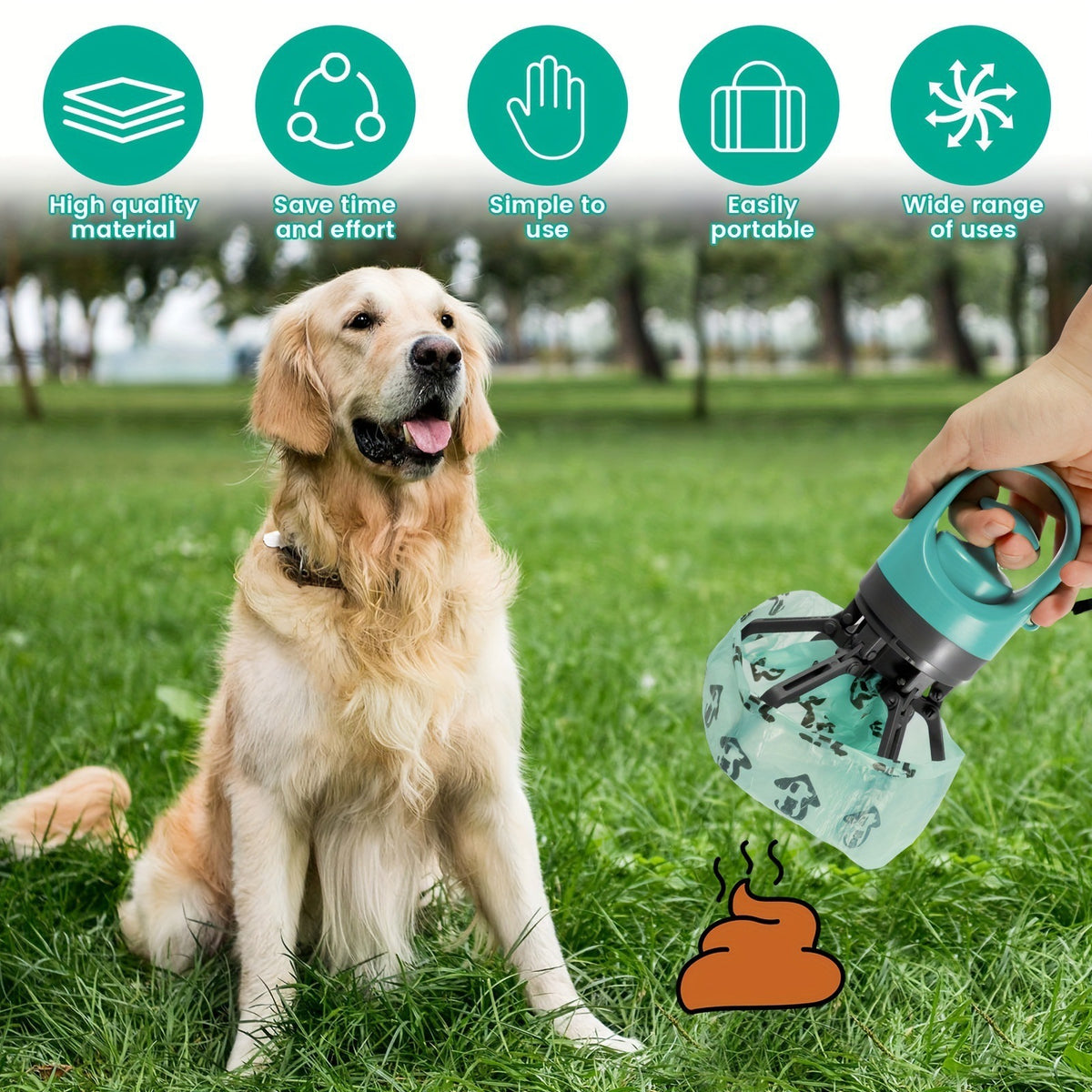 Recogedor Portátil para Excrementos de Perro – Pinza Higiénica con Bolsas para Residuos